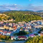 Aerial panorama of Trencin, a town in Slovakia